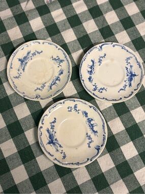 Blue and White vintage crazed Saucers - Set of 3 DELFT